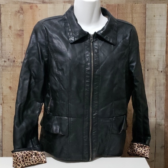 BLACK FAUX LEATHER JACKET - Picture 2 of 7